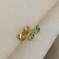 0.22 Ct.Tw.Total Carat Weight Emerald Studs Earrings, 14K Yellow Gold Life Style