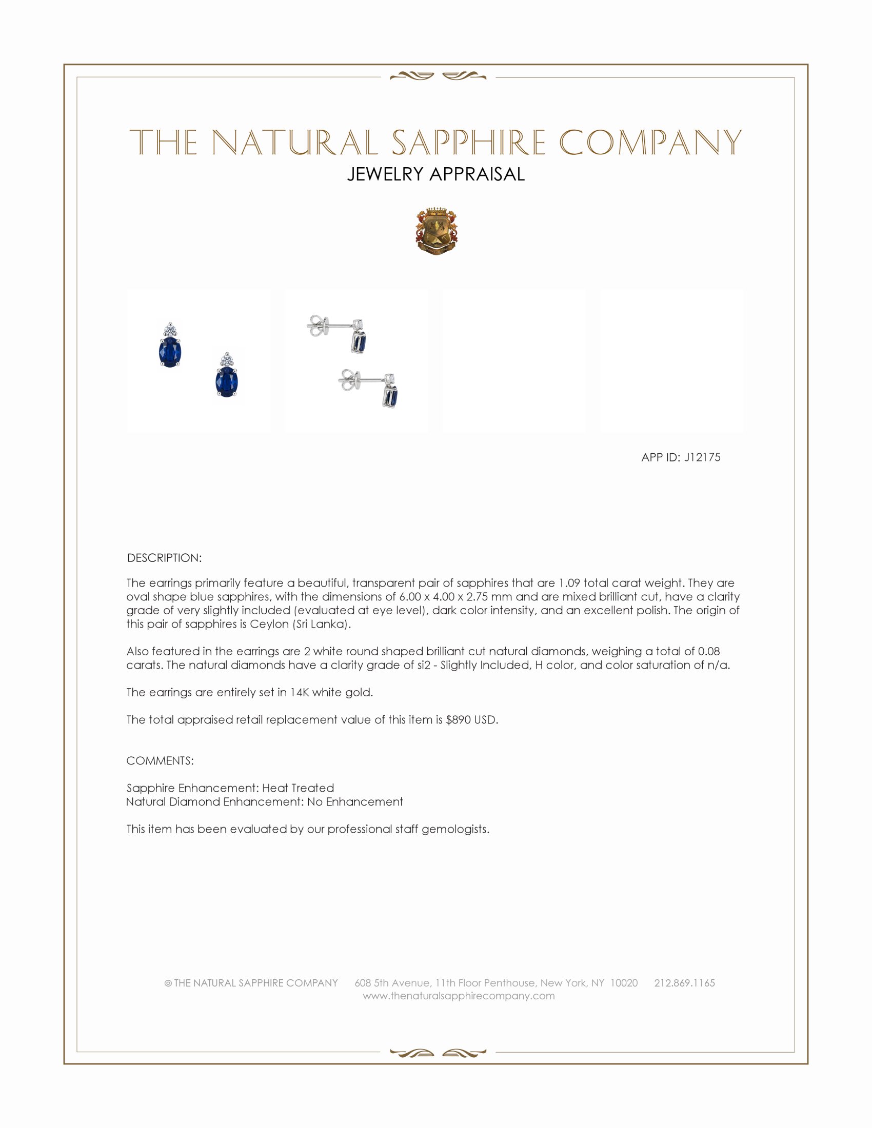 1.09 Ct.Tw. Blue Sapphire and Natural Diamond Drops Earrings, 14K White Gold
