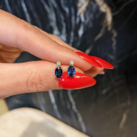 1.09&nbsp;Ct.Tw.Total Carat Weight Blue Sapphire and Natural Diamond Drops Earrings, 14K White Gold Life Style