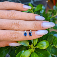1.09&nbsp;Ct.Tw.Total Carat Weight Blue Sapphire and Natural Diamond Drops Earrings, 14K White Gold Life Style