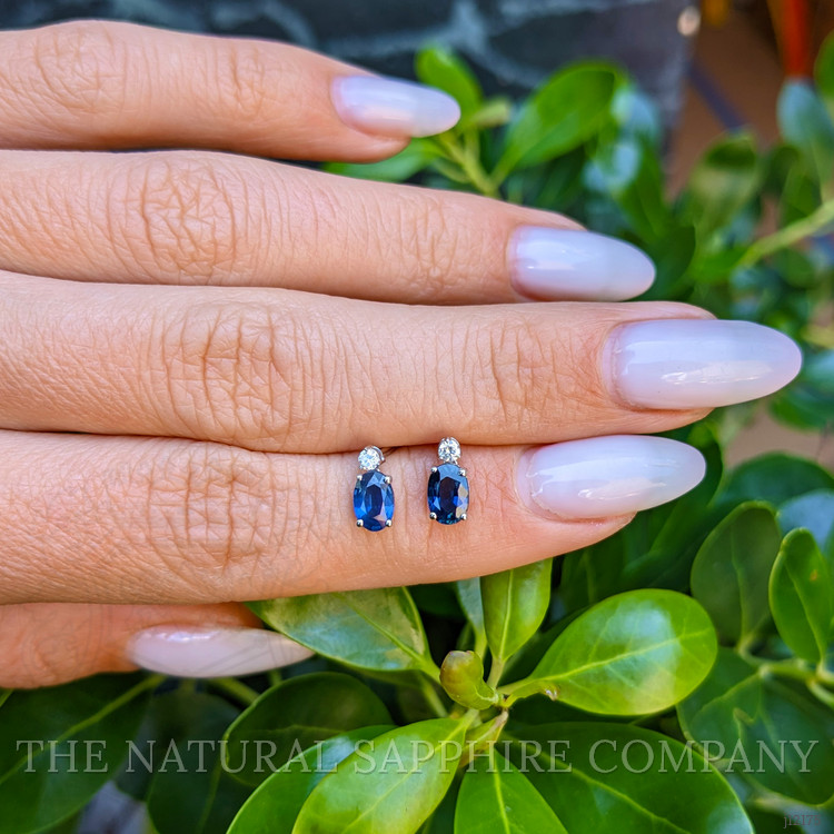 1.09 Ct.Tw. Blue Sapphire and Natural Diamond Drops Earrings, 14K White Gold