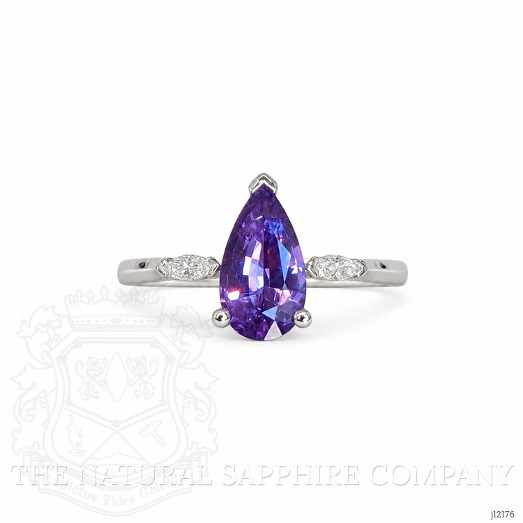 1.05 Ct. Purple Sapphire and Natural Diamond Three Stone Ring, 14K White Gold