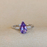 1.05 Ct. Purple Sapphire and Natural Diamond Three Stone Ring, 14K White Gold Image