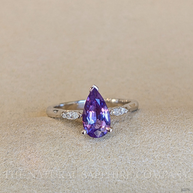 1.05 Ct. Purple Sapphire and Natural Diamond Three Stone Ring, 14K White Gold