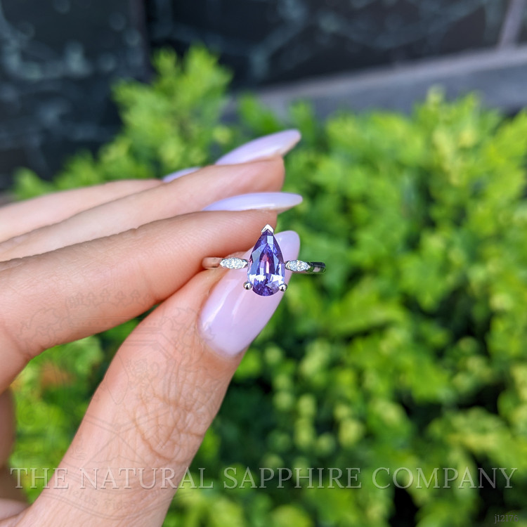 1.05 Ct. Purple Sapphire and Natural Diamond Three Stone Ring, 14K White Gold