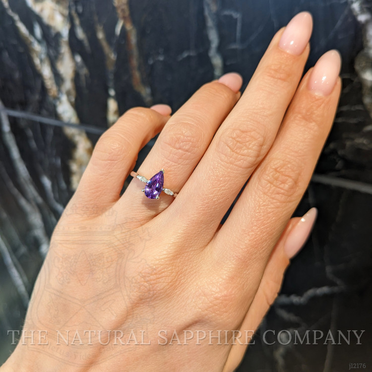 1.05 Ct. Purple Sapphire and Natural Diamond Three Stone Ring, 14K White Gold