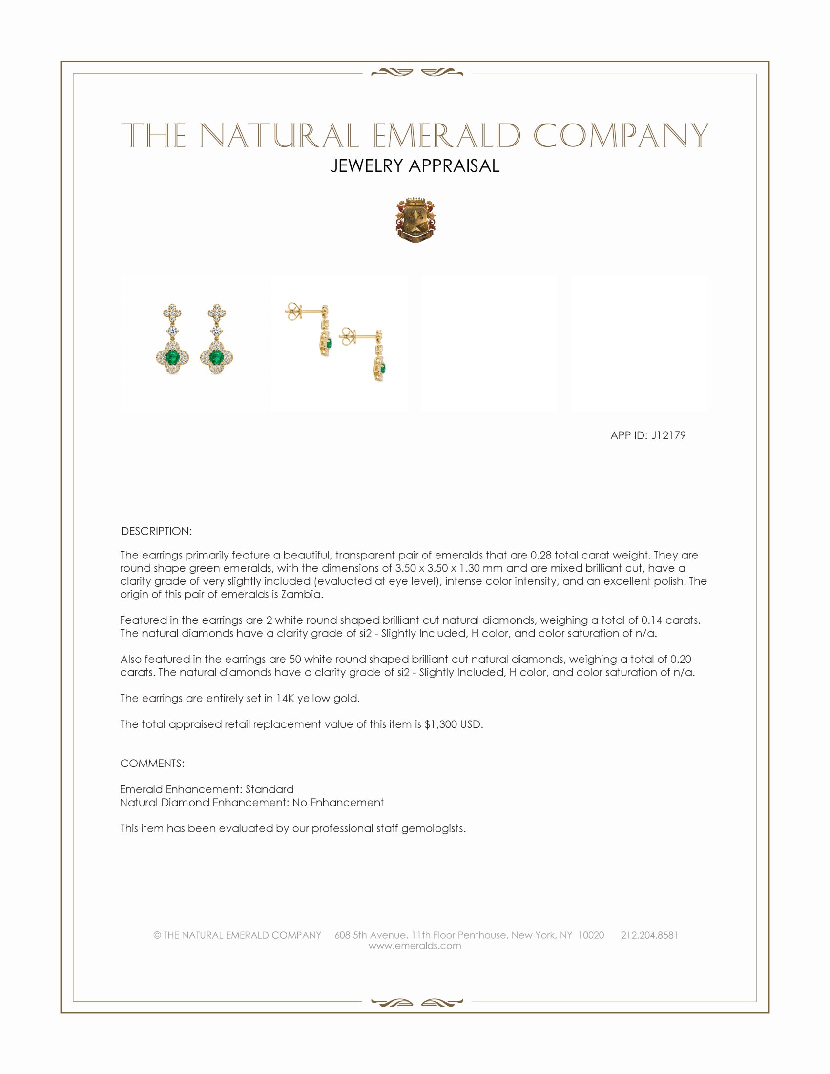0.28 Ct.Tw. Emerald and Natural Diamond Pave Earrings, 14K Yellow Gold