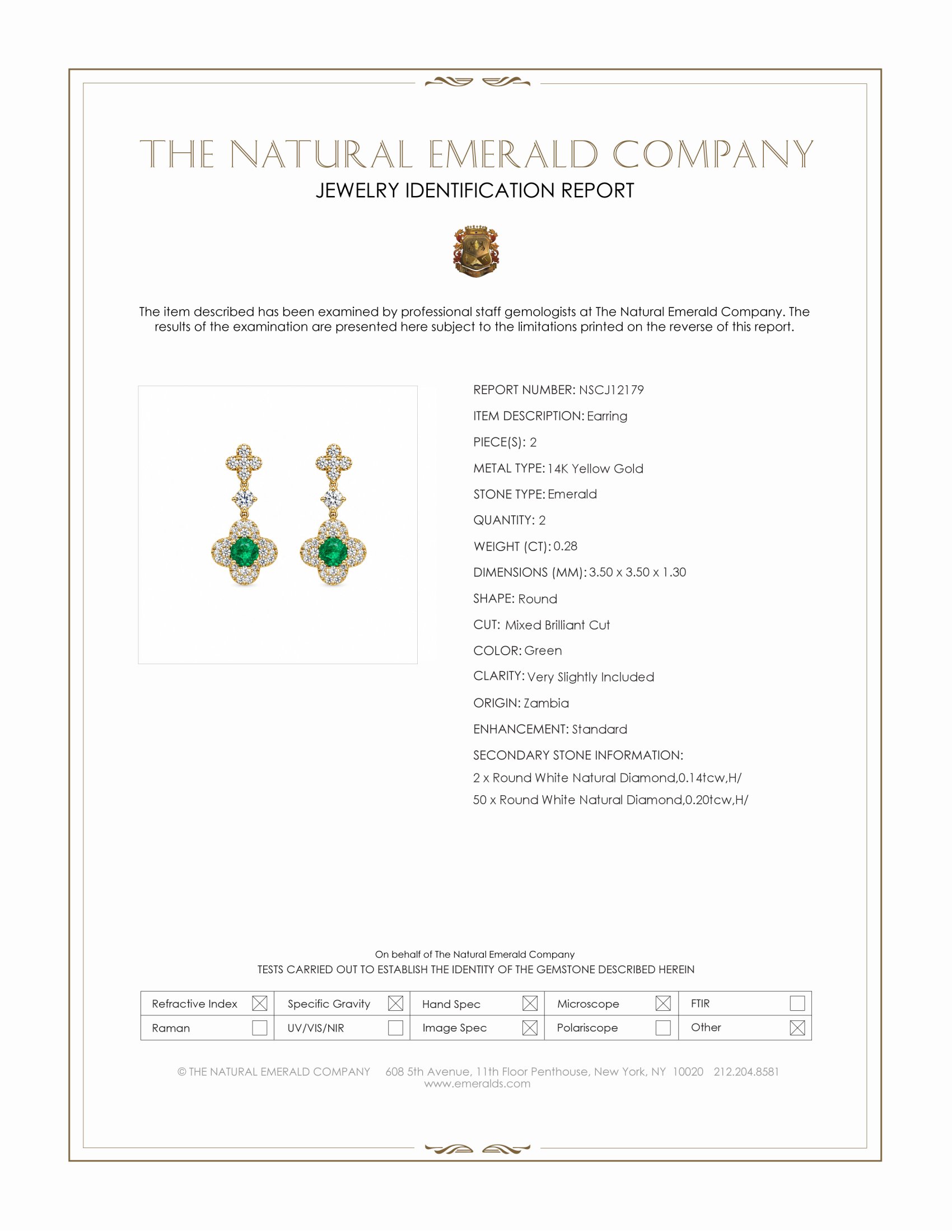 0.28 Ct.Tw. Emerald and Natural Diamond Pave Earrings, 14K Yellow Gold