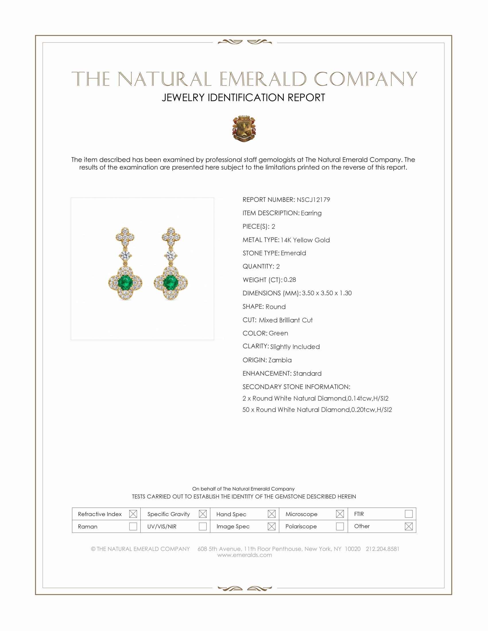 0.28 Ct.Tw. Emerald and Natural Diamond Pave Earrings, 14K Yellow Gold