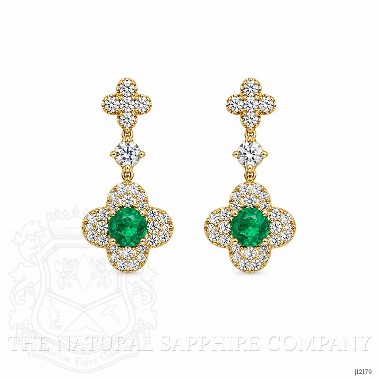 0.28 Ct.Tw. Emerald and Natural Diamond Pave Earrings, 14K Yellow Gold