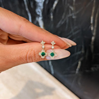 0.28 Ct.Tw.Total Carat Weight Emerald and Natural Diamond Pave Earrings, 14K Yellow Gold Life Style