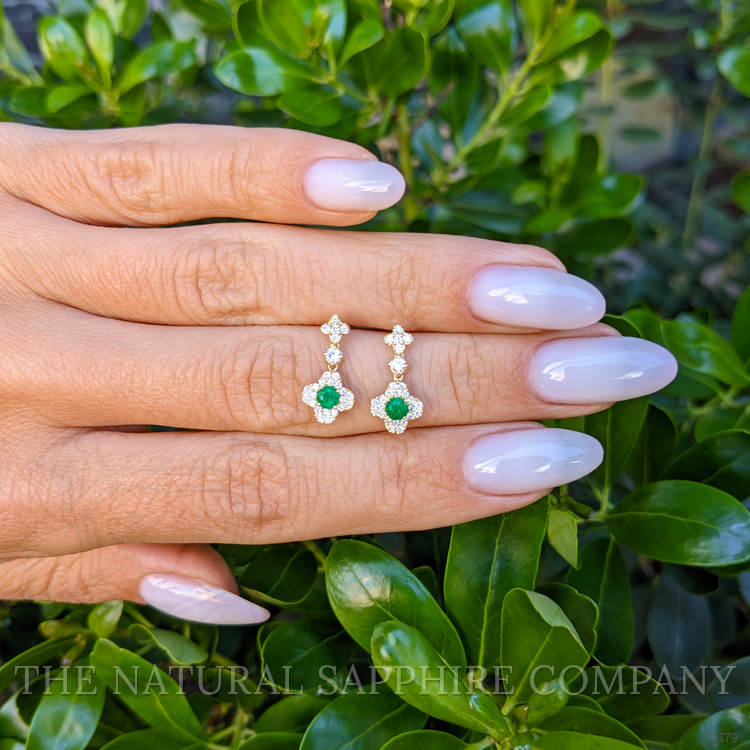 0.28 Ct.Tw. Emerald and Natural Diamond Pave Earrings, 14K Yellow Gold