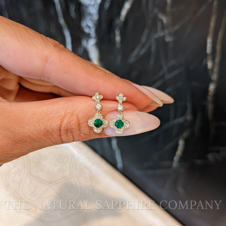 0.28 Ct.Tw. Emerald and Natural Diamond Pave Earrings, 14K Yellow Gold
