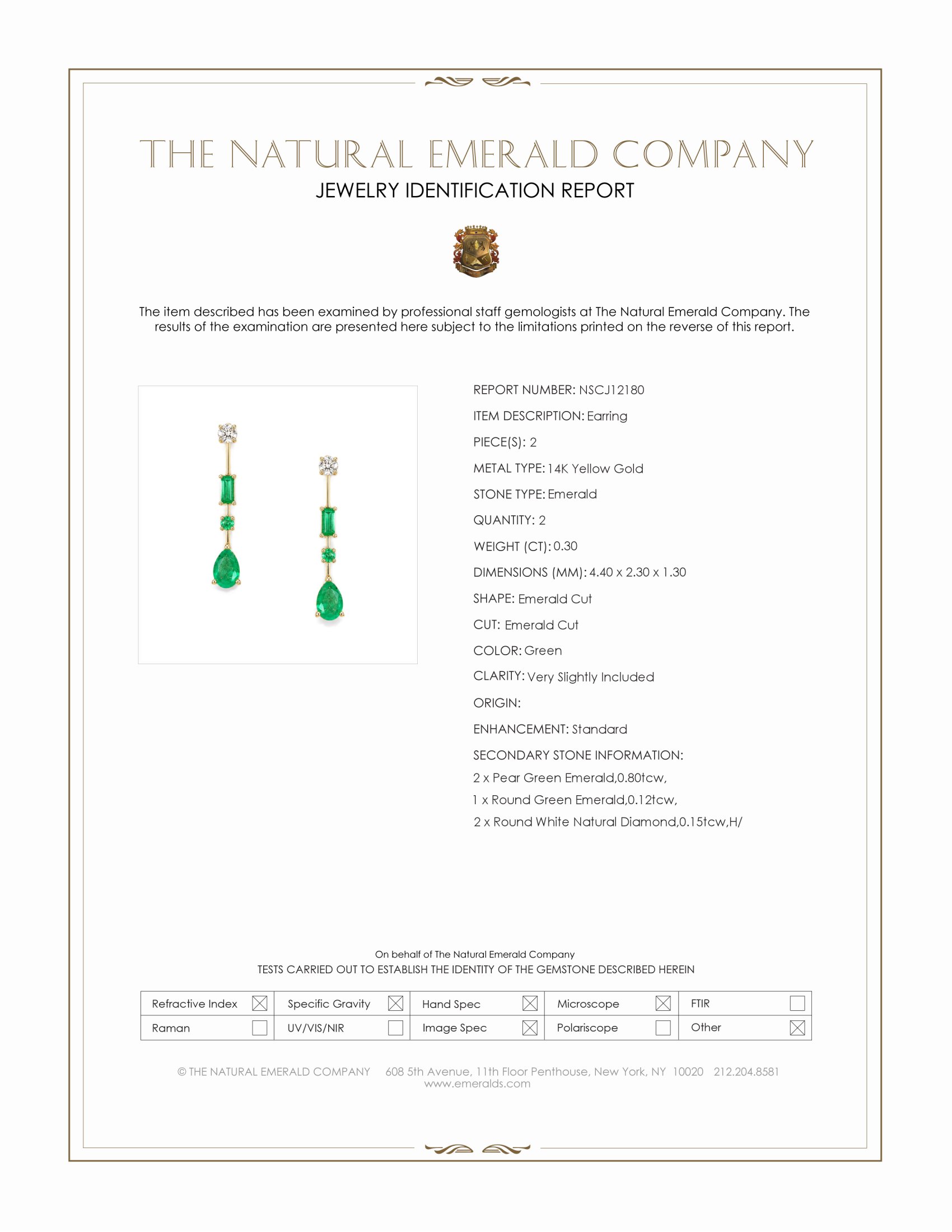 1.10 Ct.Tw. Emerald and Natural Diamond Drops Earrings, 14K Yellow Gold