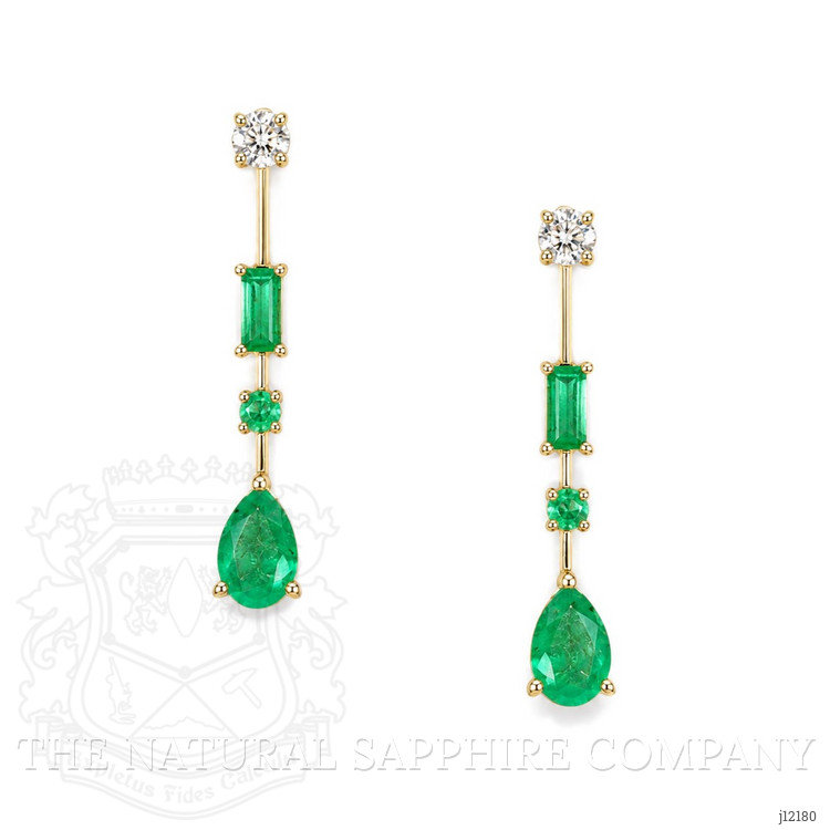 1.10 Ct.Tw. Emerald and Natural Diamond Drops Earrings, 14K Yellow Gold
