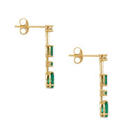 1.10 Ct.Tw.Total Carat Weight Emerald and Natural Diamond Drops Earrings, 14K Yellow Gold Image
