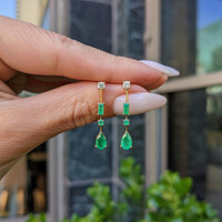 1.10 Ct.Tw.Total Carat Weight Emerald and Natural Diamond Drops Earrings, 14K Yellow Gold Life Style