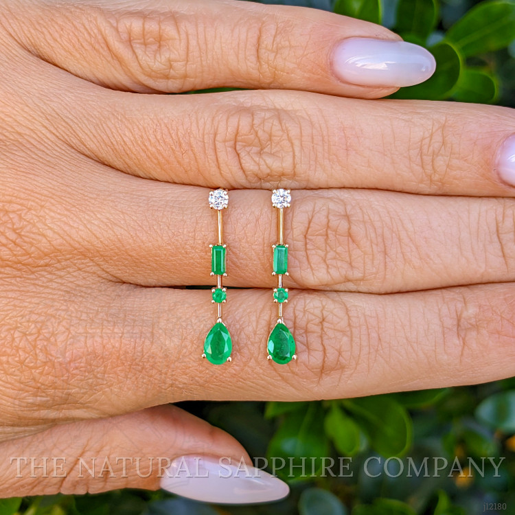 1.10 Ct.Tw. Emerald and Natural Diamond Drops Earrings, 14K Yellow Gold