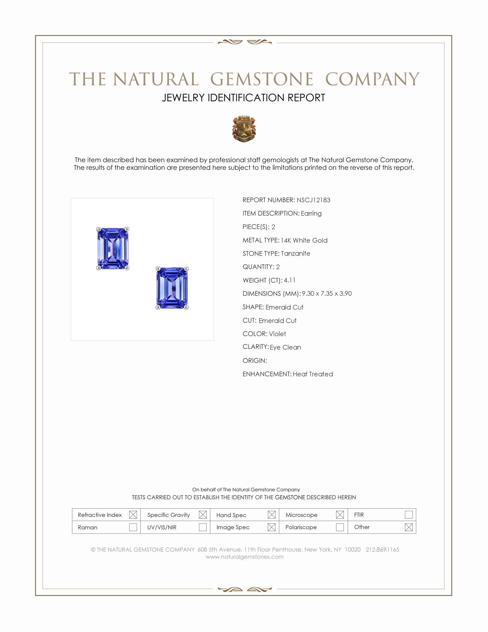 4.11 Ct.Tw. Violet Tanzanite Studs Earrings, 14K White Gold