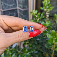 4.11 Ct.Tw.Total Carat Weight Violet Tanzanite Studs Earrings, 14K White Gold Life Style