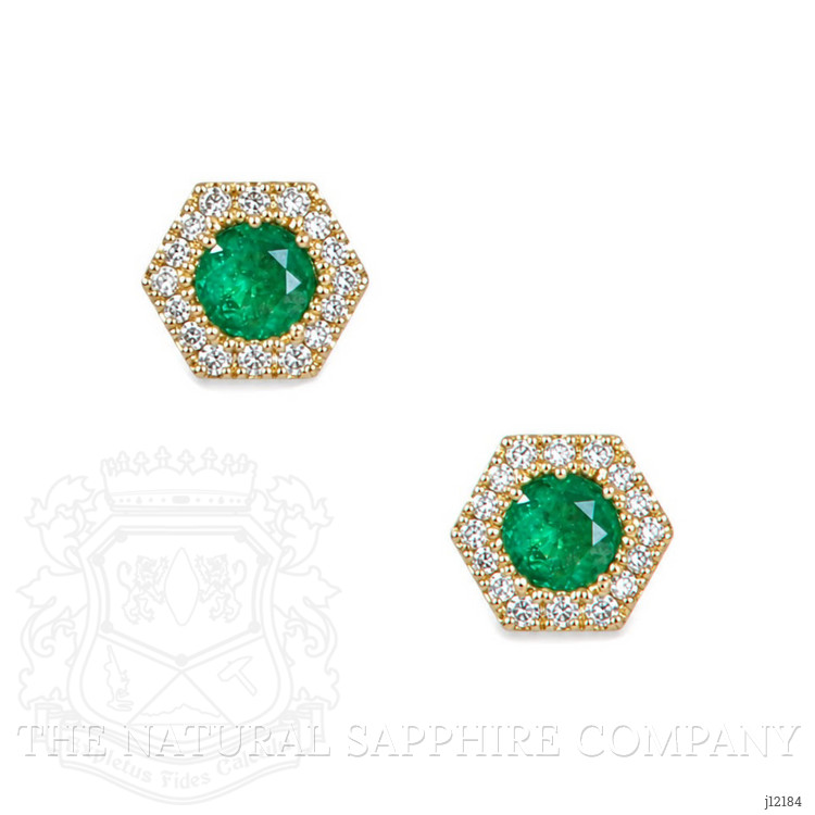 0.31 Ct.Tw. Emerald and Natural Diamond Studs Earrings, 14K Yellow Gold