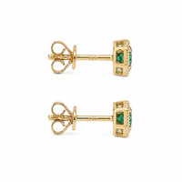 0.31&nbsp;Ct.Tw.Total Carat Weight Emerald and Natural Diamond Studs Earrings, 14K Yellow Gold Image