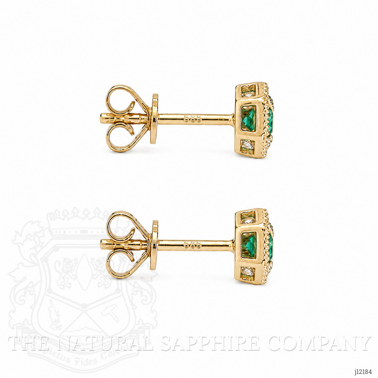 0.31 Ct.Tw. Emerald and Natural Diamond Studs Earrings, 14K Yellow Gold