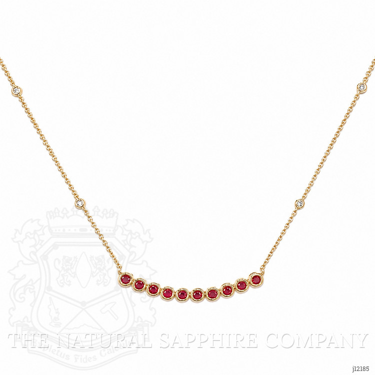 0.30 Ct. Ruby and Natural Diamond Bezel Necklace, 14K Yellow Gold