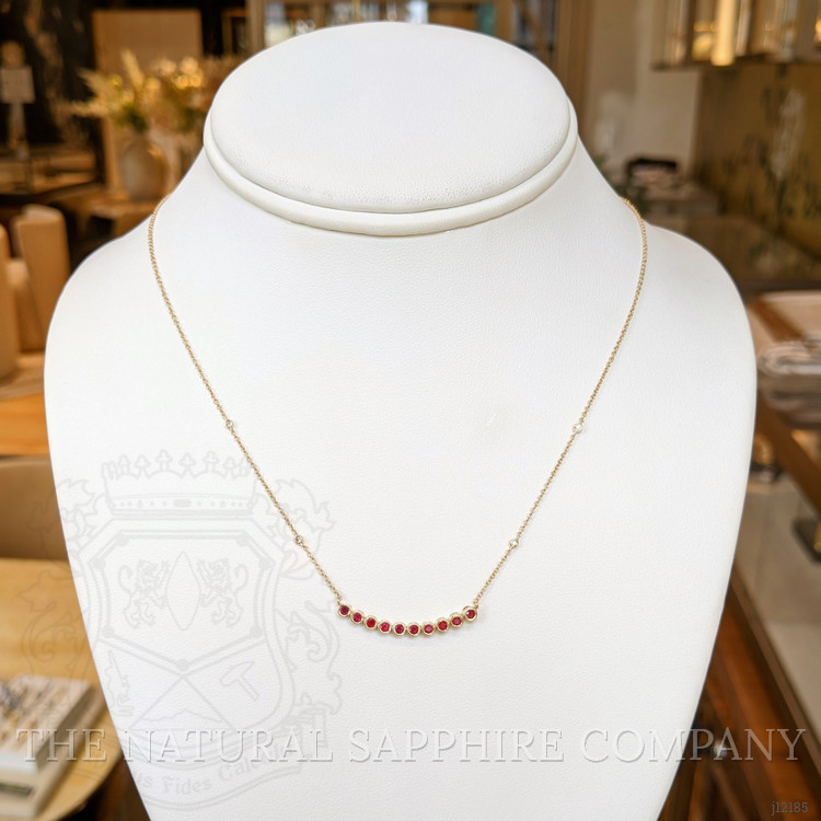 0.30 Ct. Ruby and Natural Diamond Bezel Necklace, 14K Yellow Gold