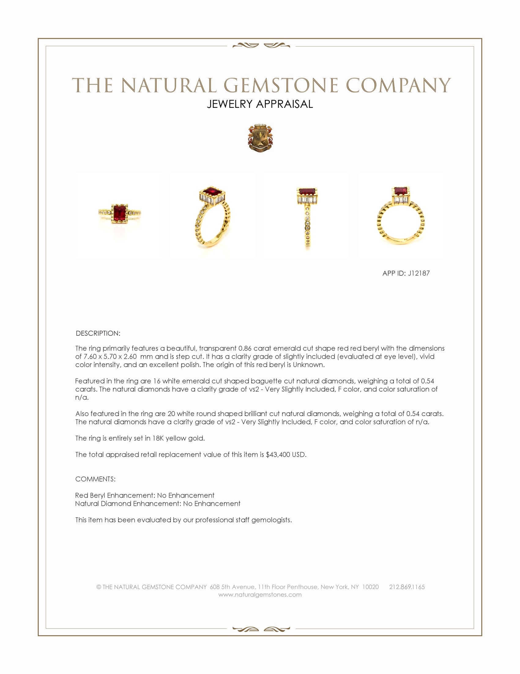 0.86 Ct. Red Red Beryl and Natural Diamond Pave Ring, 18K Yellow Gold
