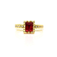 0.86 Ct. Red Red Beryl and Natural Diamond Pave Ring, 18K Yellow Gold Video