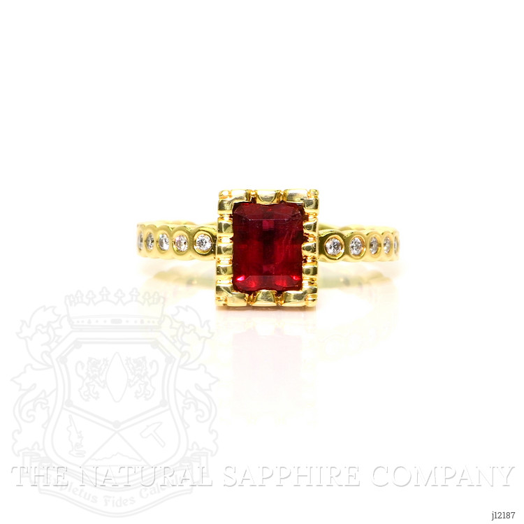 0.86 Ct. Red Red Beryl and Natural Diamond Pave Ring, 18K Yellow Gold