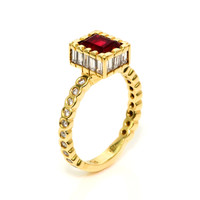 0.86 Ct. Red Red Beryl and Natural Diamond Pave Ring, 18K Yellow Gold Image