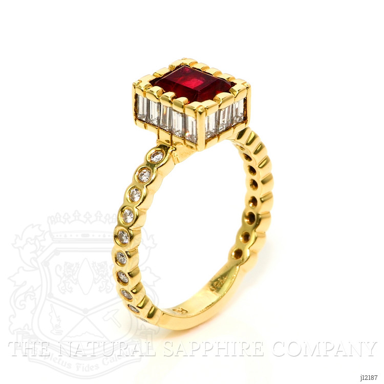 0.86 Ct. Red Red Beryl and Natural Diamond Pave Ring, 18K Yellow Gold