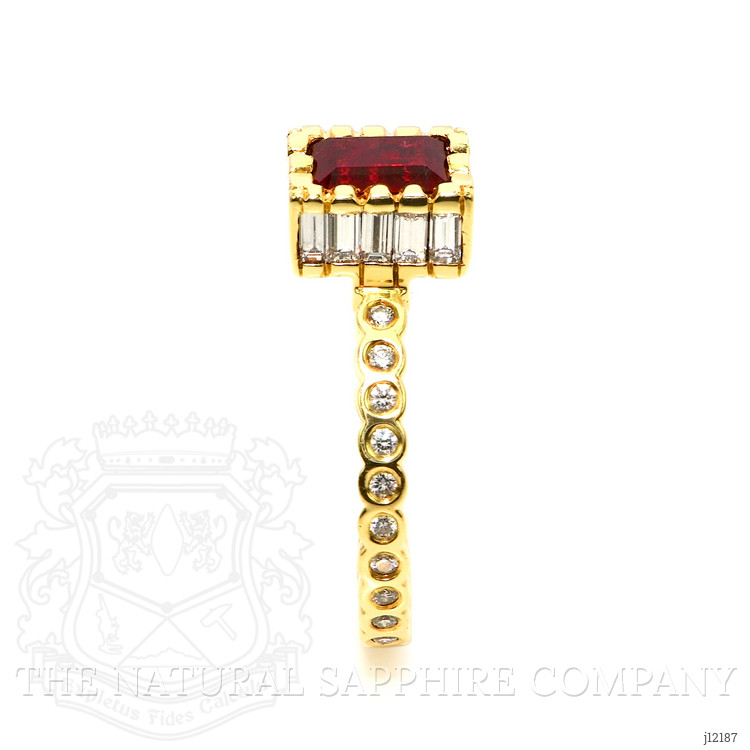 0.86 Ct. Red Red Beryl and Natural Diamond Pave Ring, 18K Yellow Gold