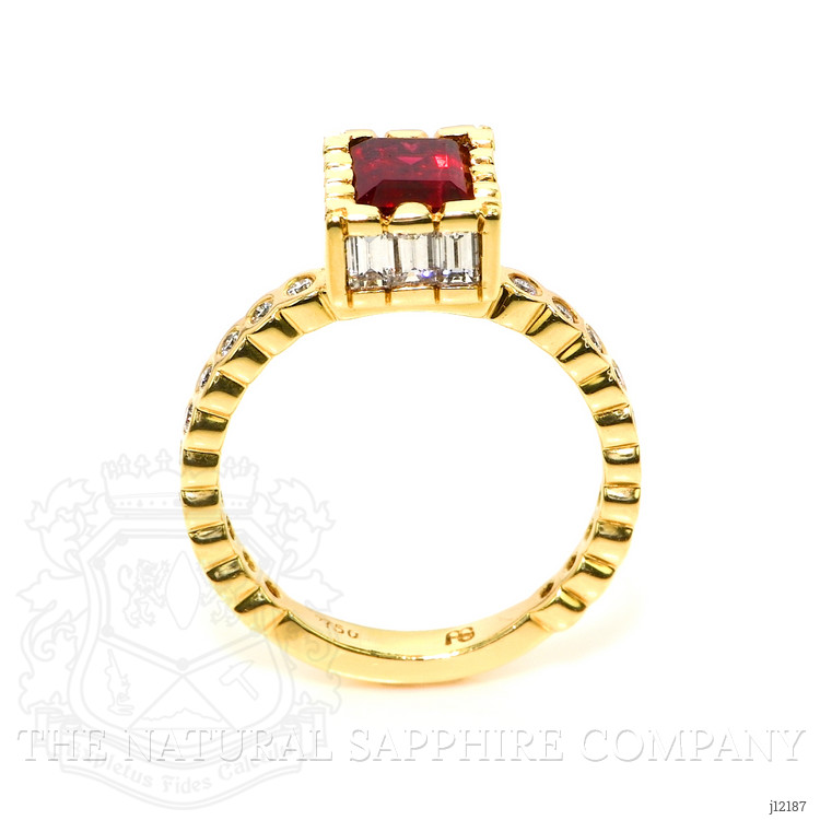 0.86 Ct. Red Red Beryl and Natural Diamond Pave Ring, 18K Yellow Gold