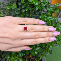 0.86 Ct. Red Red Beryl and Natural Diamond Pave Ring, 18K Yellow Gold Life Style