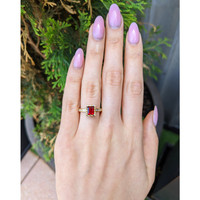 0.86 Ct. Red Red Beryl and Natural Diamond Pave Ring, 18K Yellow Gold Life Style