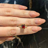 0.86 Ct. Red Red Beryl and Natural Diamond Pave Ring, 18K Yellow Gold Life Style