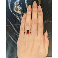 0.86 Ct. Red Red Beryl and Natural Diamond Pave Ring, 18K Yellow Gold Life Style