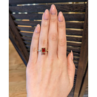 0.86 Ct. Red Red Beryl and Natural Diamond Pave Ring, 18K Yellow Gold Life Style
