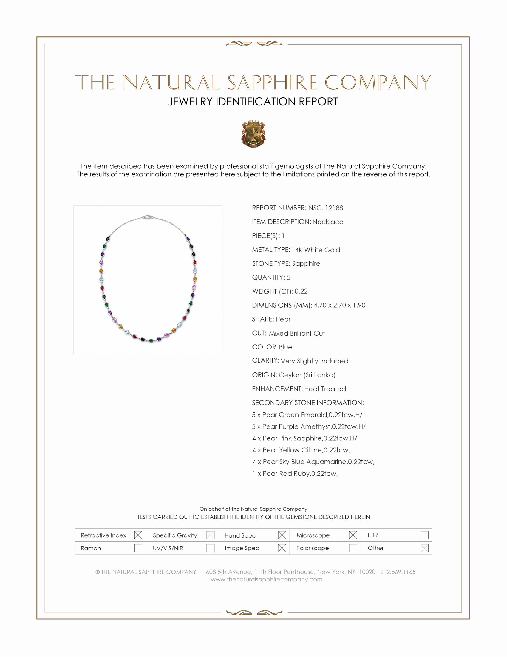 0.66 Ct.Tw. Mixed Sapphire, Emerald, Purple Amethyst, Yellow Citrine, Sky Blue Aquamarine and Ruby Accent Stones Necklace, 14K White Gold