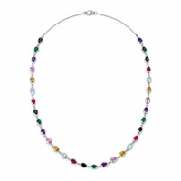 0.66 Ct.Tw. Sapphire, Emerald and Amethyst 14K White Gold necklace