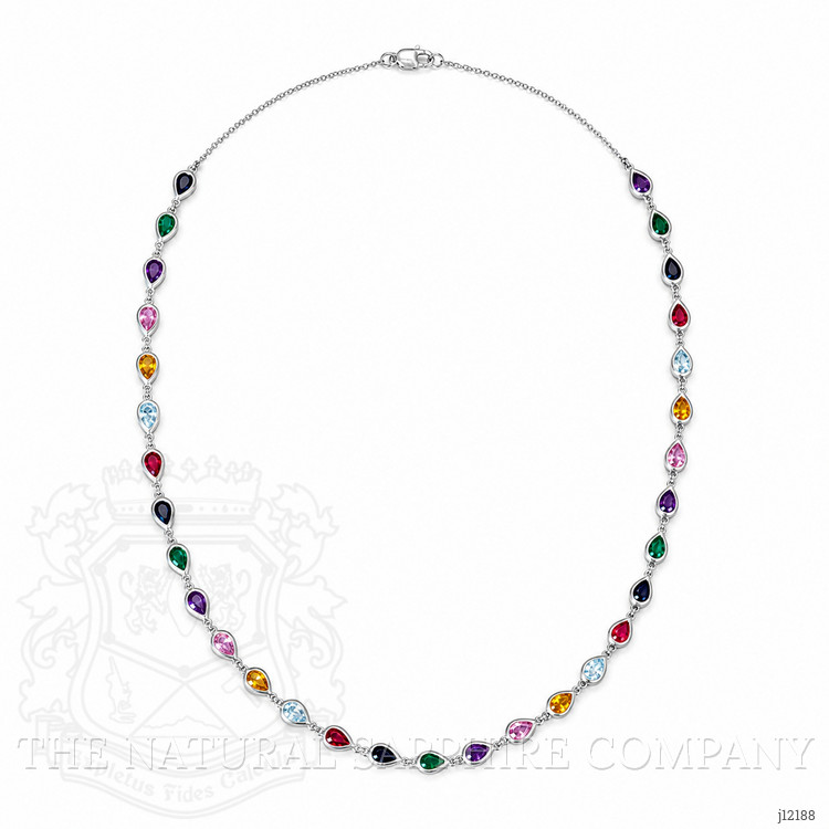 0.66 Ct.Tw. Mixed Sapphire, Emerald, Purple Amethyst, Yellow Citrine, Sky Blue Aquamarine and Ruby Accent Stones Necklace, 14K White Gold