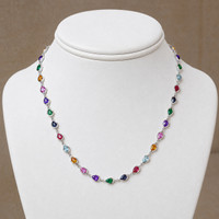 0.66&nbsp;Ct.Tw.Total Carat Weight Mixed Sapphire, Emerald, Purple Amethyst, Yellow Citrine, Sky Blue Aquamarine and Ruby Accent Stones Necklace, 14K White Gold Image