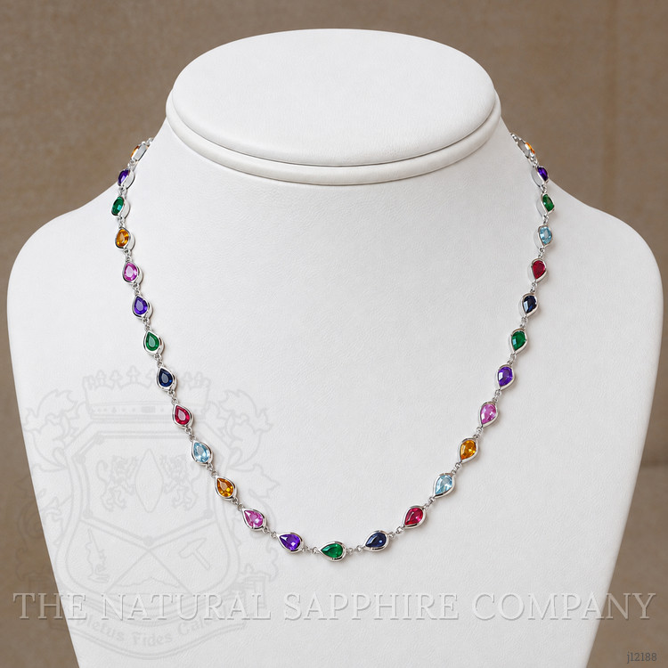0.66 Ct.Tw. Mixed Sapphire, Emerald, Purple Amethyst, Yellow Citrine, Sky Blue Aquamarine and Ruby Accent Stones Necklace, 14K White Gold