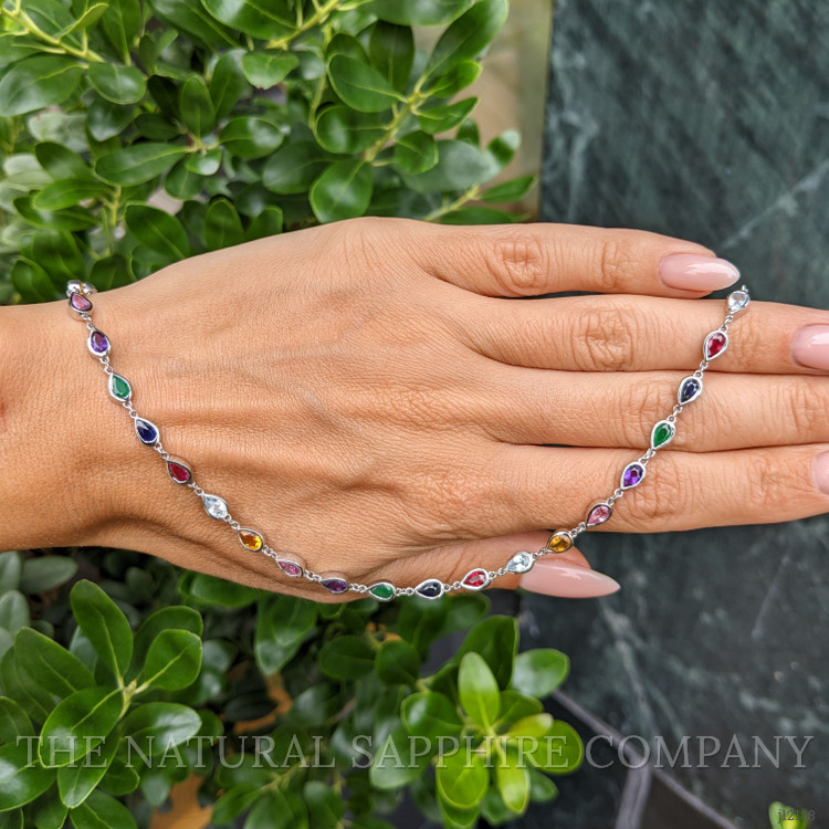 0.66 Ct.Tw. Mixed Sapphire, Emerald, Purple Amethyst, Yellow Citrine, Sky Blue Aquamarine and Ruby Accent Stones Necklace, 14K White Gold
