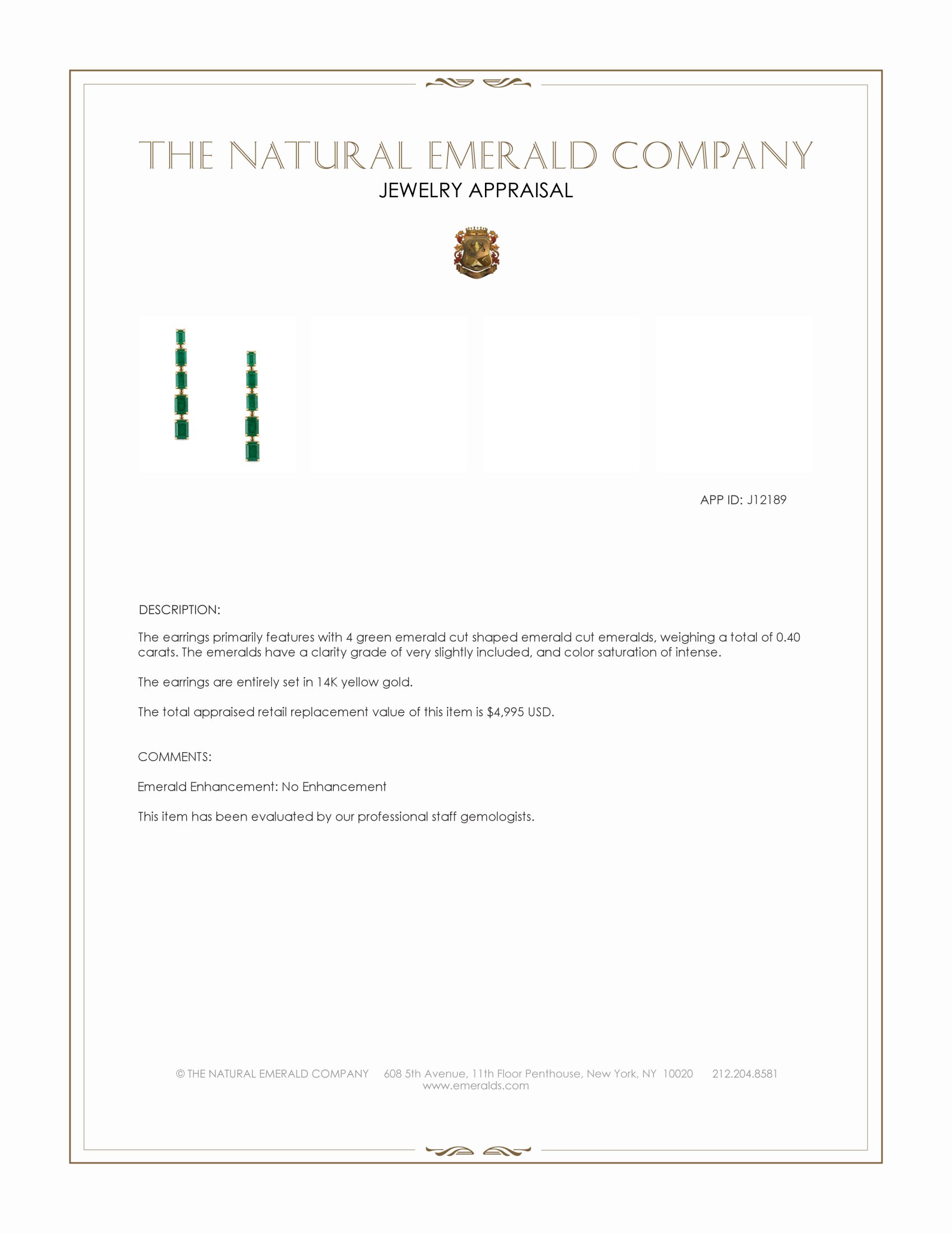 1.75 Ct.Tw. Emerald Drops Earrings, 14K Yellow Gold