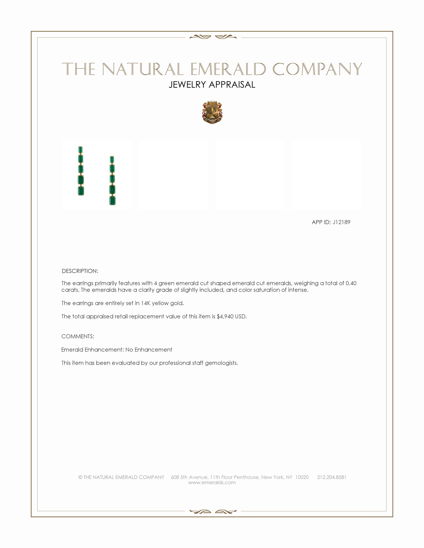 1.75 Ct.Tw. Emerald Drops Earrings, 14K Yellow Gold