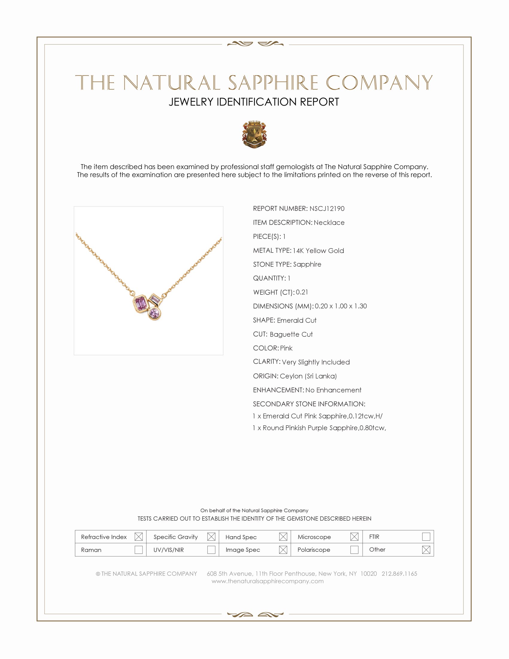 1.13 Ct.Tw. Pinkish Purple Sapphire and Pink Sapphire Accent Stones Necklace, 14K Yellow Gold